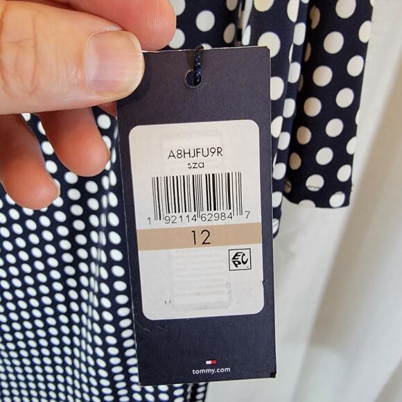 NWT Tommy Hilfiger Navy White Polka Dot 3/4 Sleeve Shift Dress Zip Sz 12 - Picture 3 of 6